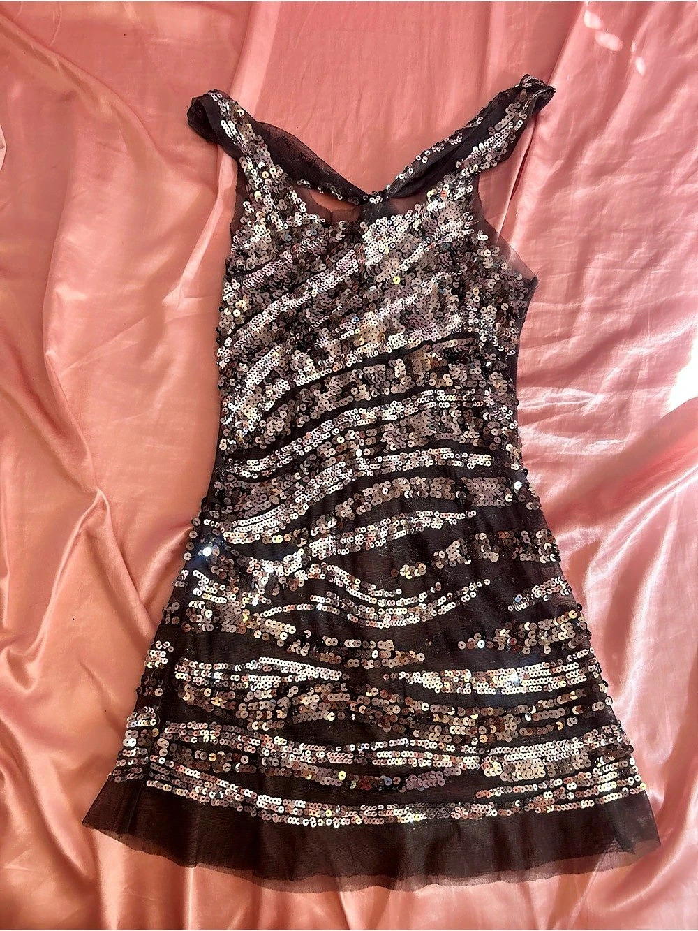 Wet Seal Sequin Mini Dress or Long Top in Black & Pink Size Small Like New